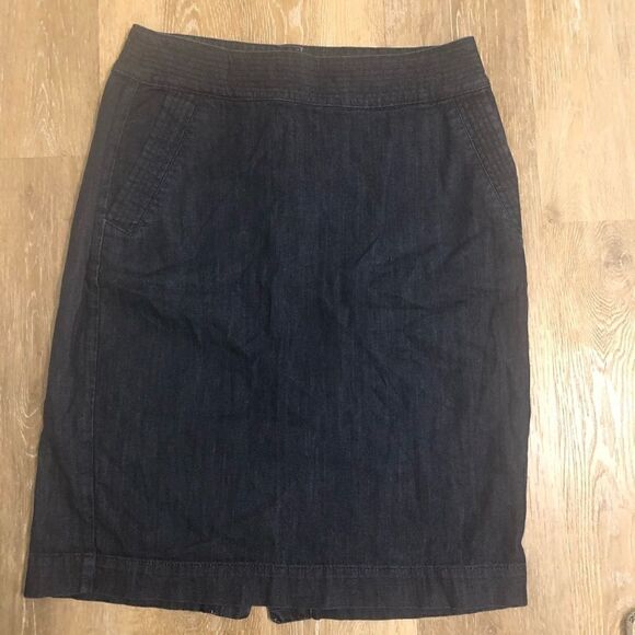 Vintage Red Engine Jean dark denim pencil mini skirt with slit Cerise-28 - Picture 2 of 11